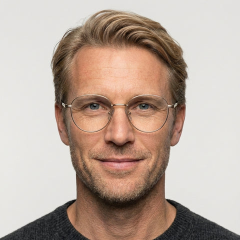 Delacroix guld rund brille på model