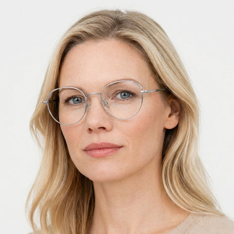 Nivelle sølv rund brille på model