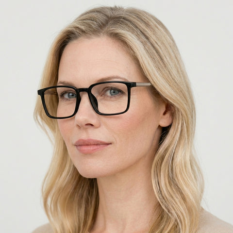 Veyron blank sort firkantet brille på model