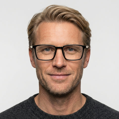 Veyron blank sort firkantet brille på model