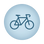 Blå ikon af en cykel på lyseblå baggrund.