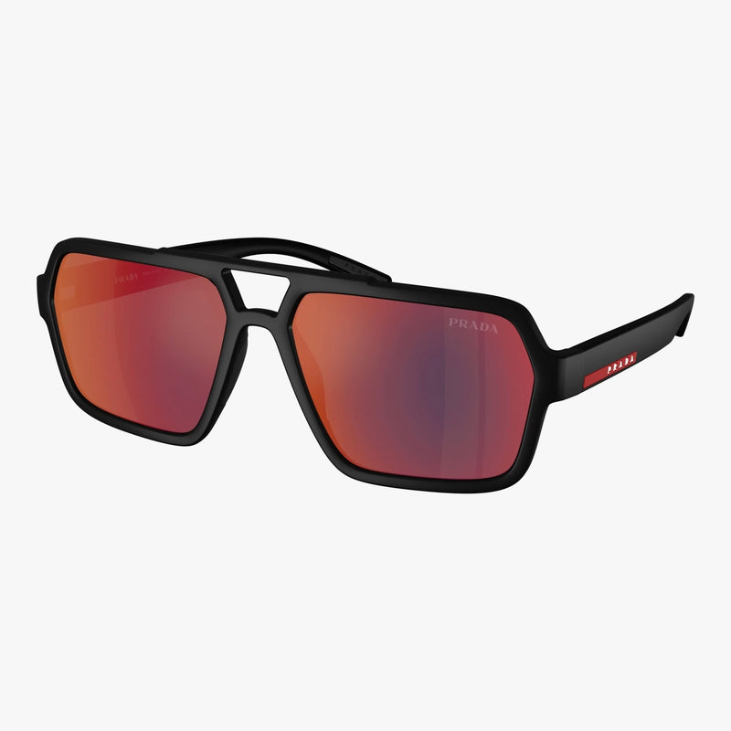 Prada Linea Rossa PS A06S - DG008F sort rektangulær solbrille