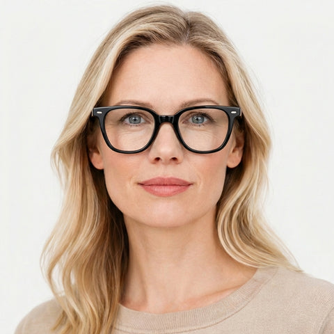 Elandor blank sort firkantet brille på model