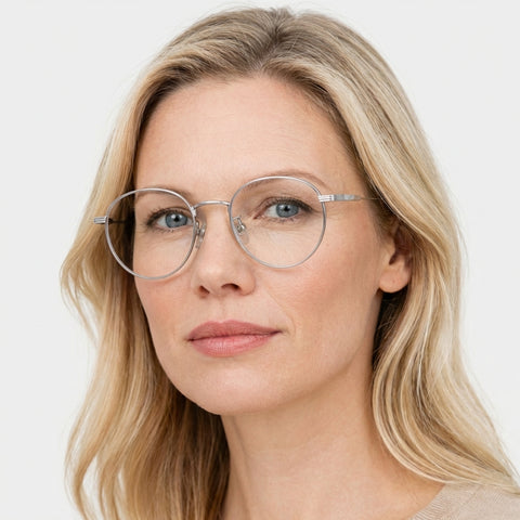 Viridian sølv rund brille på model