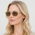Bravura transparent gul firkantet solbrille på model