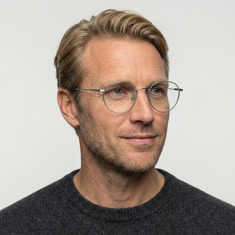 Viridian sølv rund brille på model