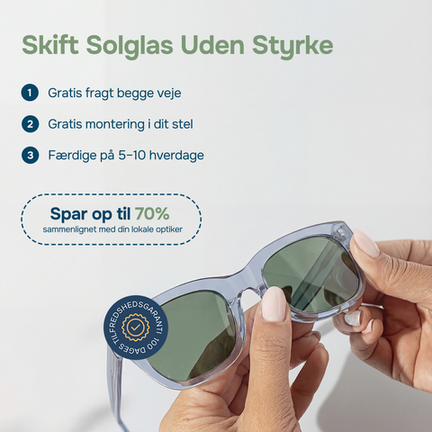 NYE SOLGLAS UDEN STYRKE I EGET STEL