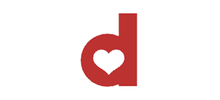 Rødt logo med et hvidt hjerte i midten.