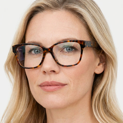 Orové tortoise firkantet brille på model