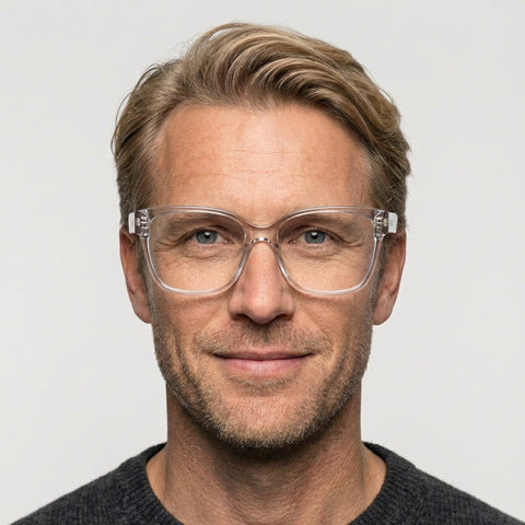 Orové transparent brun firkantet brille på model